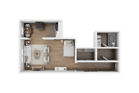 Floor plan for studio, 1 bath, 350 sqft